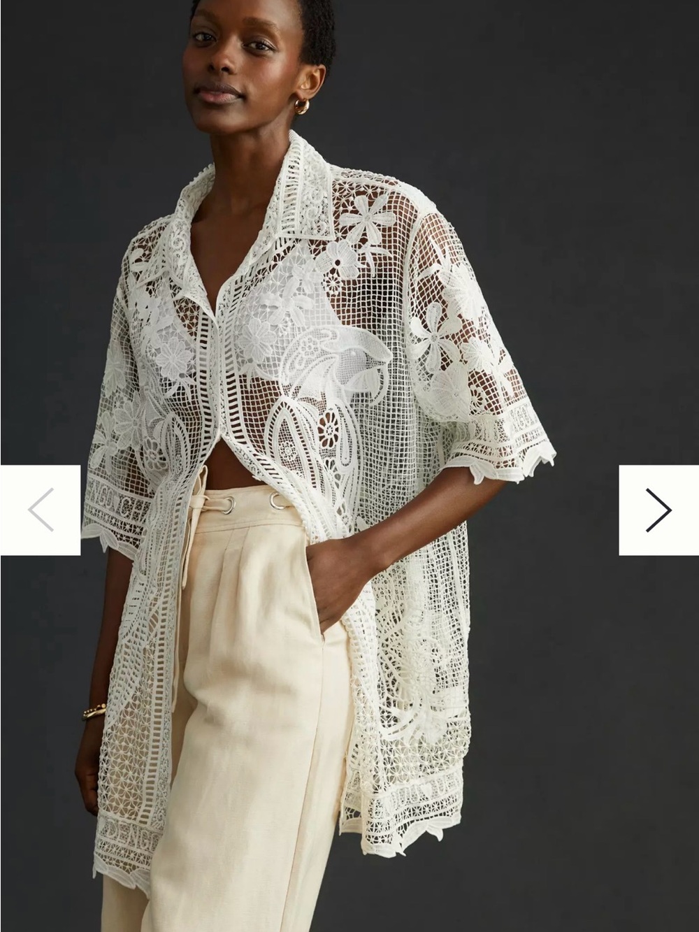 FARM Rio White Guipure Lace Button-Down Shirt L